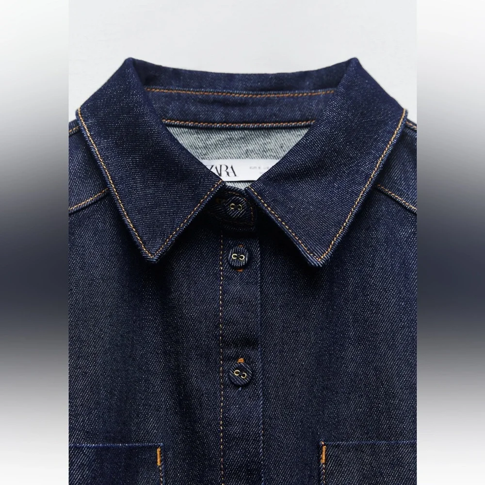 Zara FITTED DENIM SHIRT. Blue. Size S. New with Tags. - Picture 6 of 7